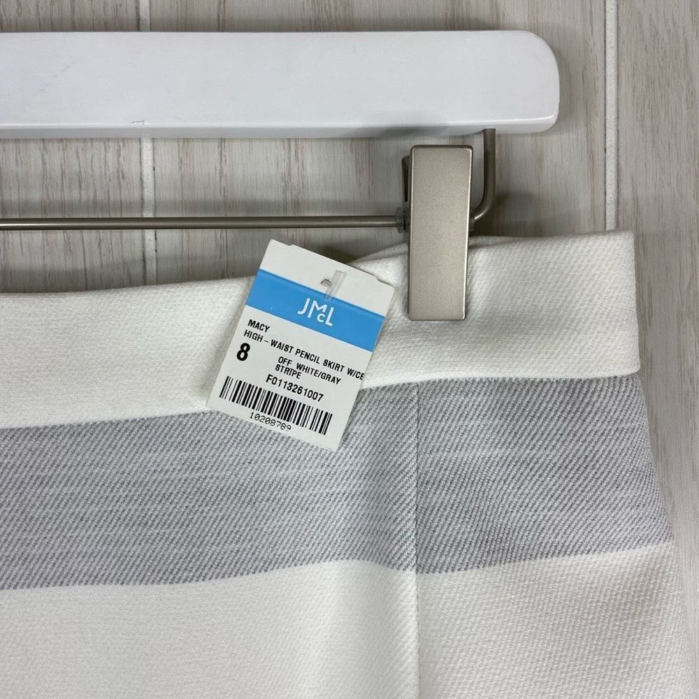 J. McLaughlin Pencil Skirt Women's Off White & Gray Macy Striped Size 8 NWT - Picture 2 of 7